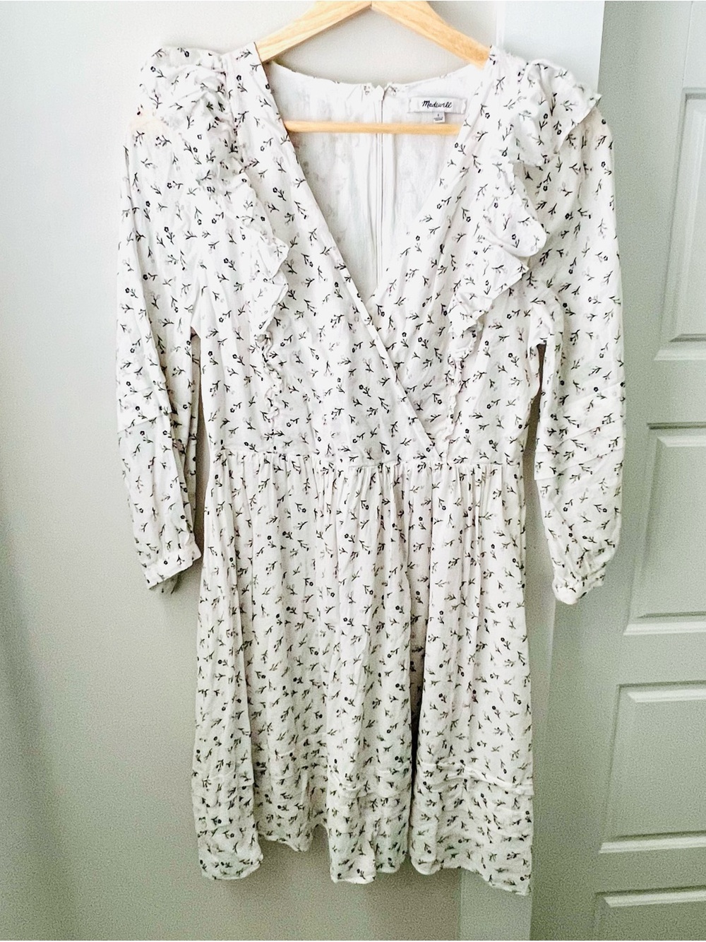 Madewell Cream Floral Ruffle Wrap Midi Dress